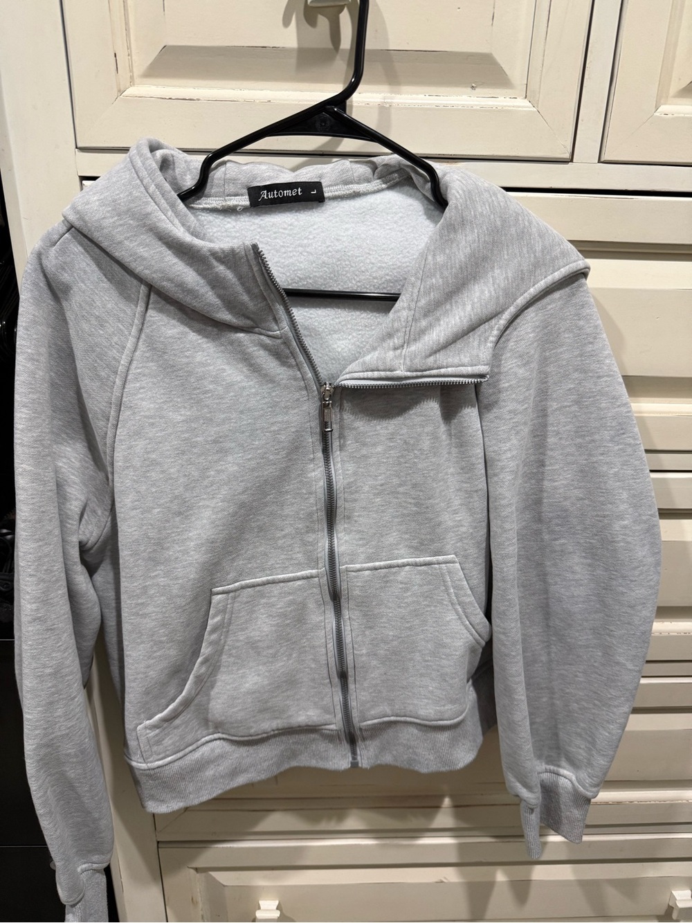 Automet Light Gray Zip-Up Bomber Hoodie